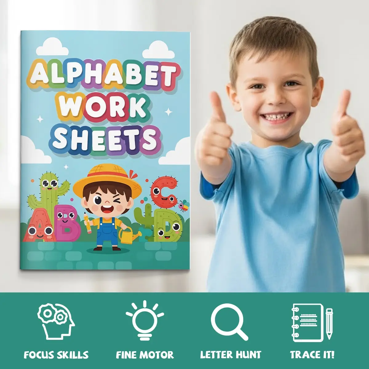 Alphabet Learning Workbook for Kids, A to Z Letter Tracing, Dot-to-Dot, Coloring and Find the Letter Activities for Preschool and Kindergarten