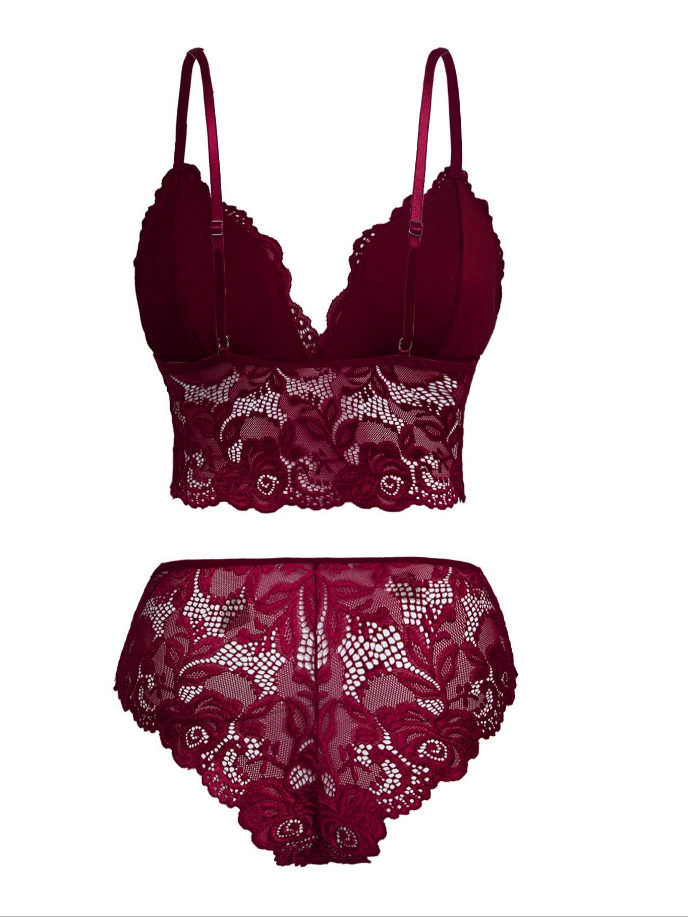 Two-Piece Set Women's Floral Lace Bra & Bow Decor Panty, Sexy Comfortable Breathable Everyday Medium Lingerie Set for Daily Wear, Underwear Set for Women Womenswear Bra Sets