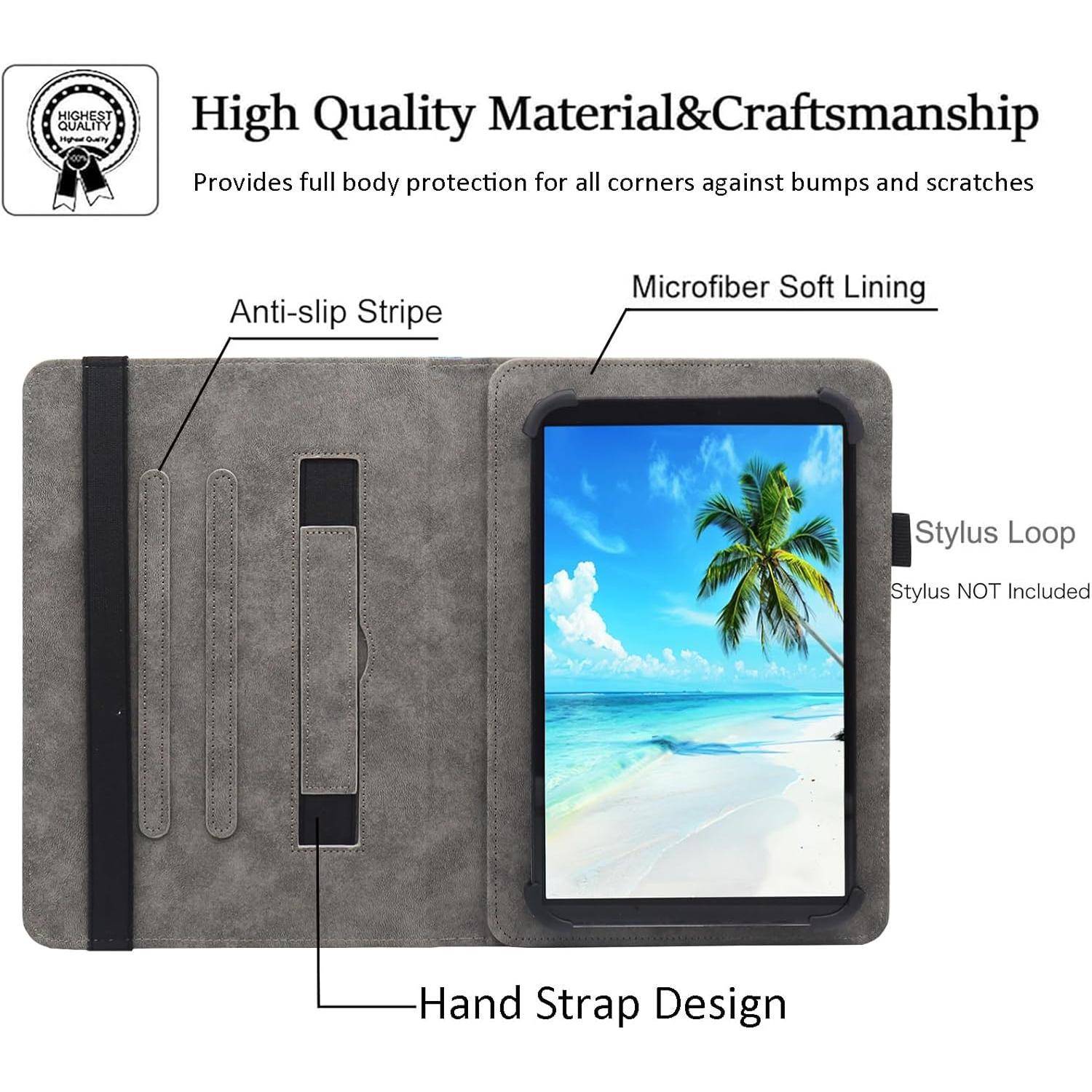 Universal 10 10.1 11 Inch Android Tablet Case,  Multi-Angle Viewing Stand Case Cover with Hand Strap for 9.5-11 Inch Tablet, Beach