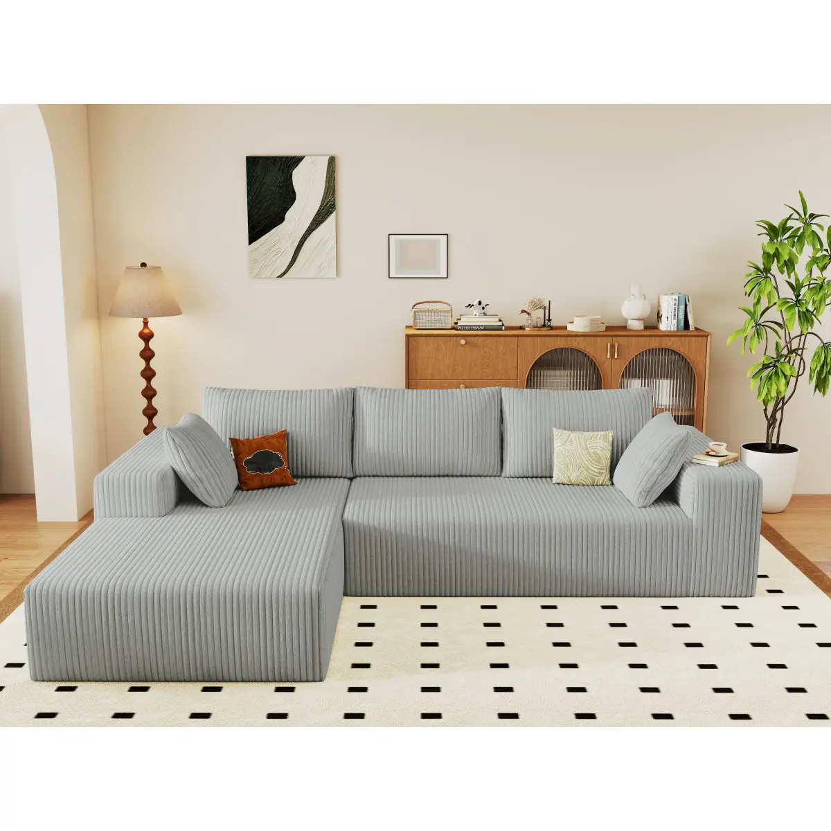 Aobtkel 96" L-Shaped Modular Sectional Sofa with 69.7" Oversized Chaise, 3-Seater Boneless Plush Corduroy Cloud Couch with Deep Seats, High-Resilience Foam, Spring Support and No Assembly Required for Living Room, Apartment and Bedroom