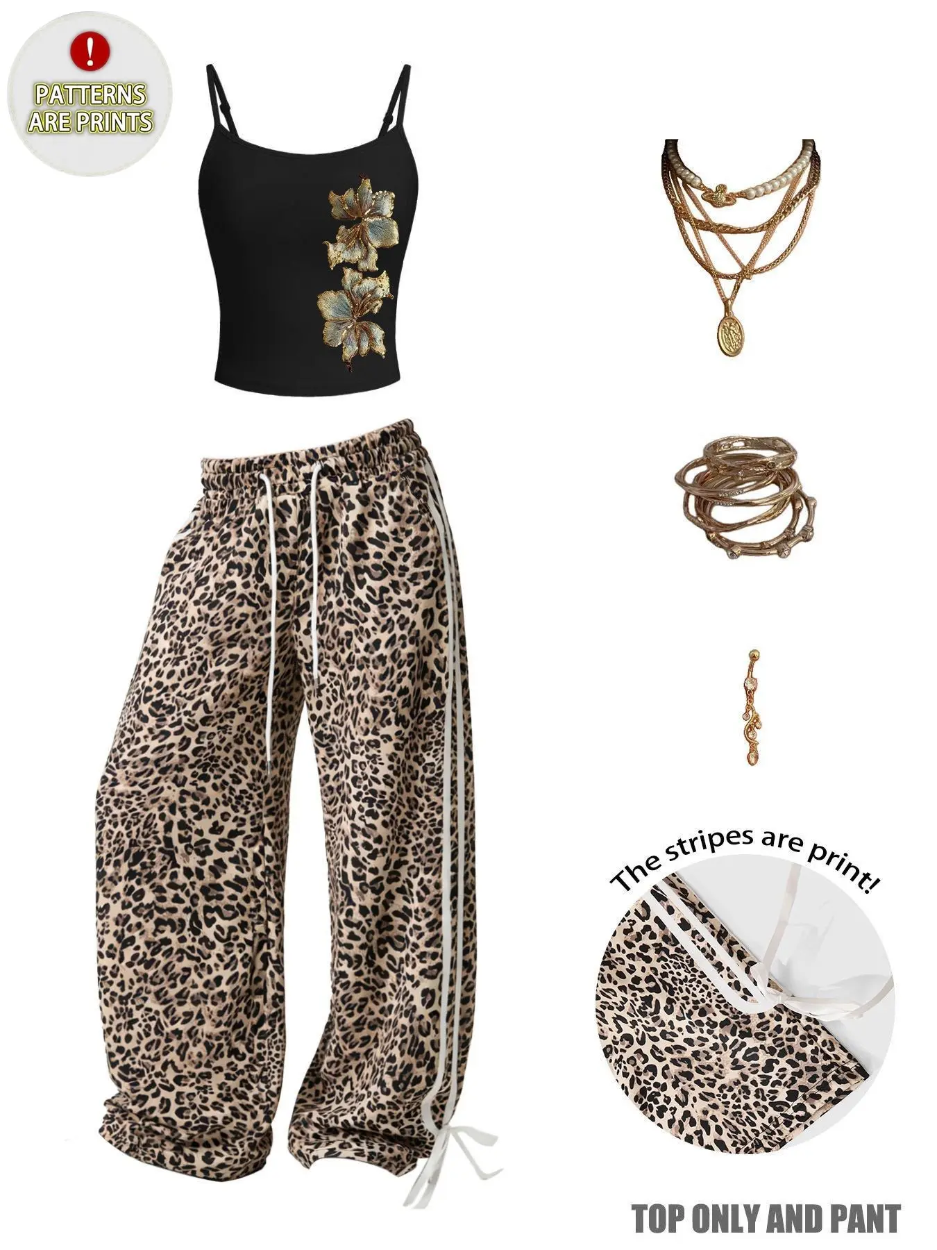 Women's Summer Casual Set, Slim Fit Vest + Loose Leopard Pants, Fashion Floral Print, Soft Comfortable, Home Essential, Must-Have