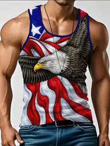 Men's Latest Style Vest, Menswear, American Street Fashion Print, Eagle Pattern Basketball Vest, Usa Flag Design, Breathable, Comfortable, Summer Wear