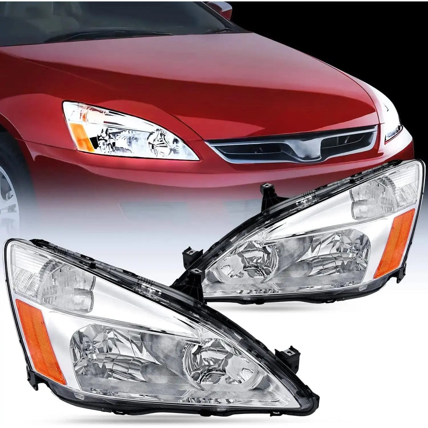 Nilight Headlight Assembly for 2003-2007 Honda Accord - Chrome Case, Amber Reflector, Waterproof, Corrosion Resistant, DOT Compliant, 15 Mins Installation, Fathersday Gift