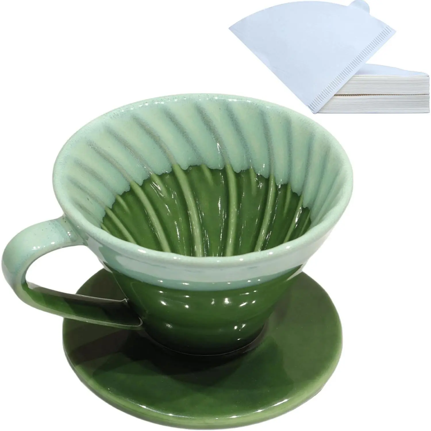 Ceramic Pour Over Coffee Dripper with 50 pcs coffee filters Portable Drip Coffee Brewer for Travel Camping Office or Home Artisanal Pottery Gift for Enthusiasts