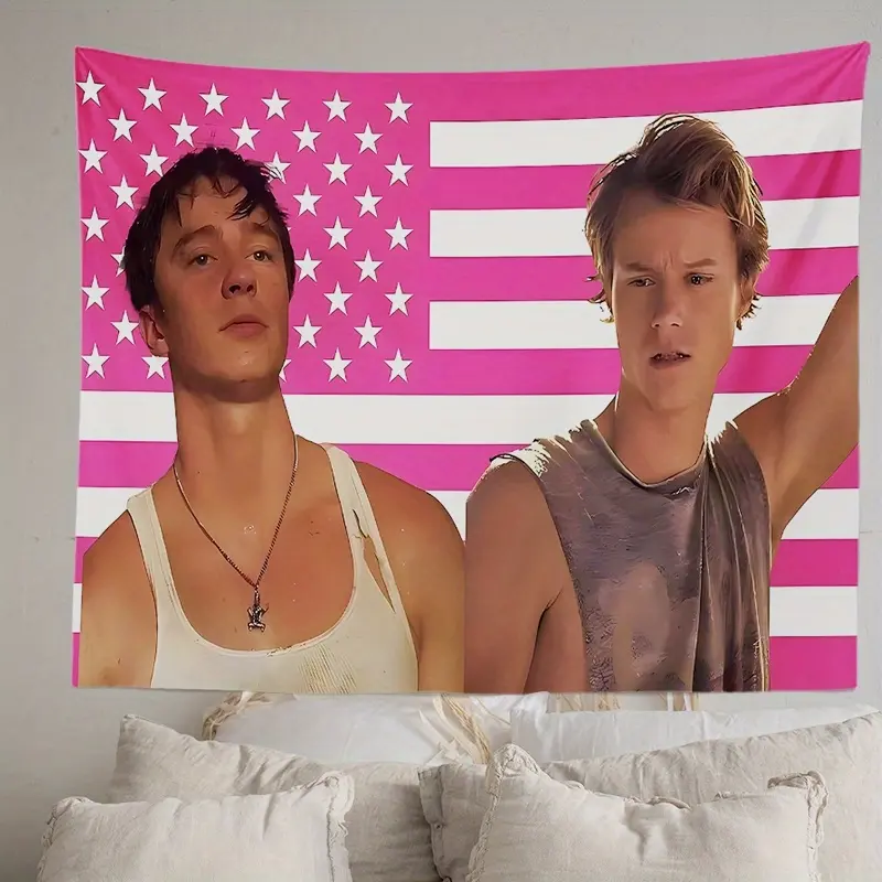 1pc JJ and Rafe American Flag Tapestry, Home Wall Hanging, Pink Outer Banks Suitable for College Dorm Room Bedroom Outdoor Party Decoration Hanging Tapestry with Free Installation Package Y2K Indie Room Decor Wall Tapestry