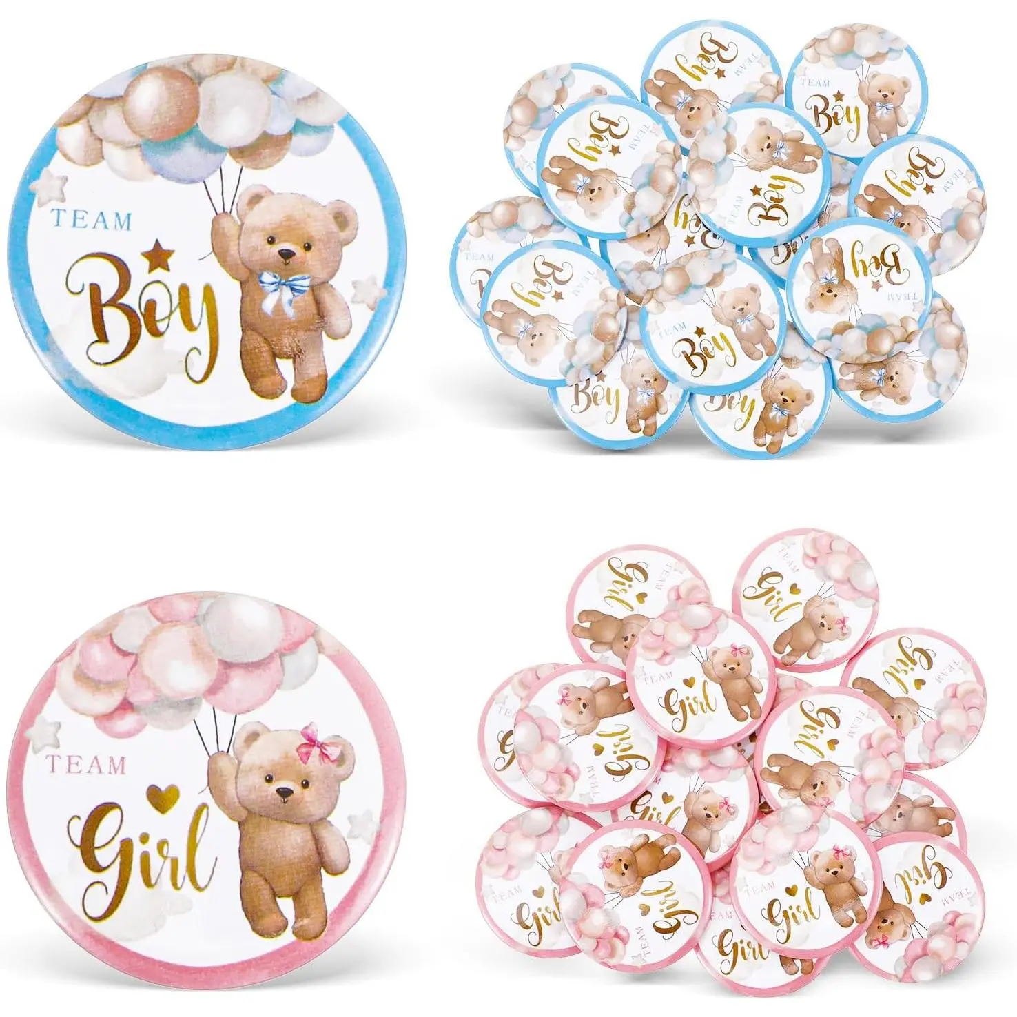 30 count  Pins Team Boy or Girl Pins for  Reveal Decorations,   Party Supplies &  Accessories, 1.5 Inch