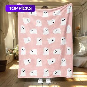 cartoon ghost pattern blanket, 1 count soft comfy throw blanket, air-conditioned room blanket, warm nap blanket for home office travel