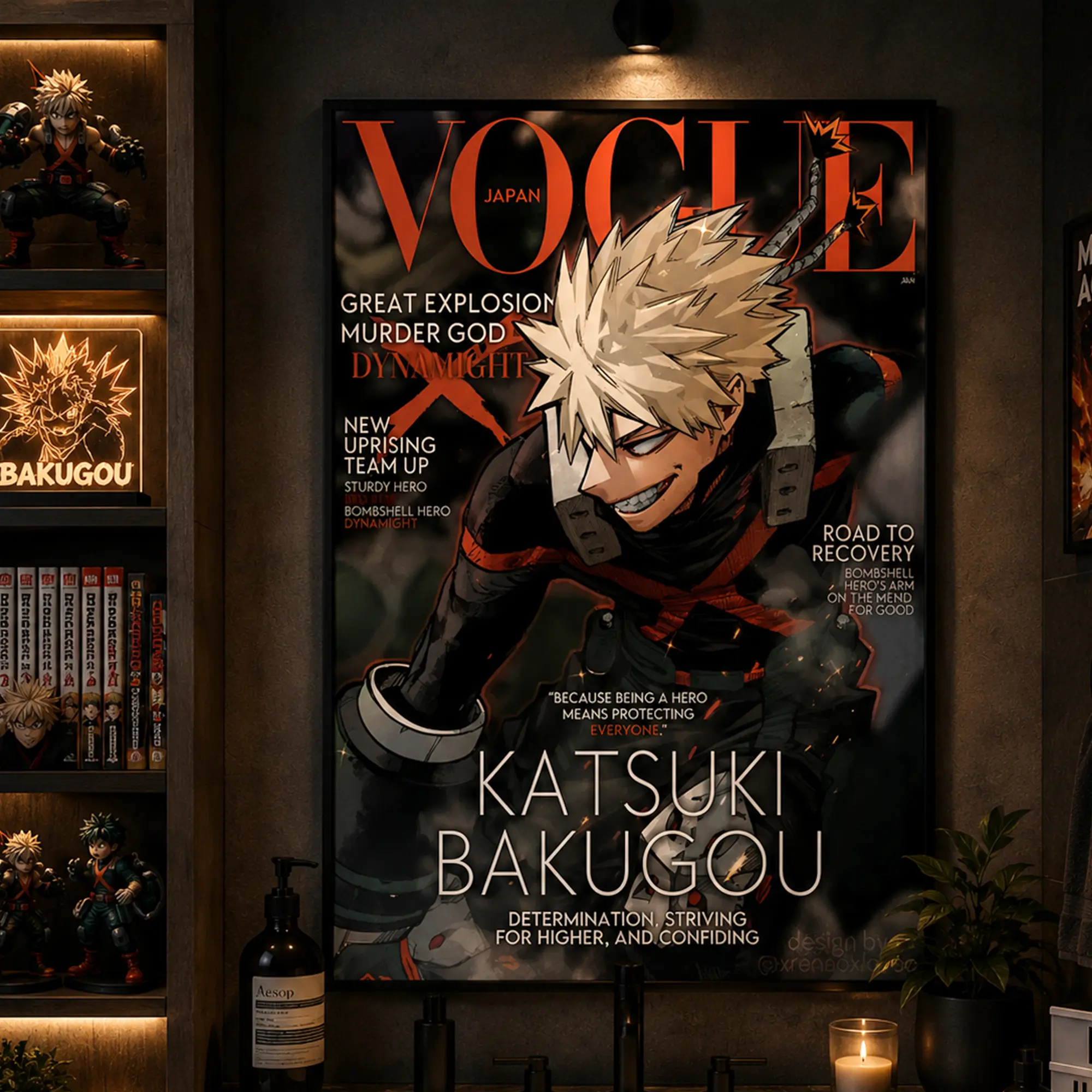 Katsuki Bakugo Anime Canvas Art Print for Adult Fans, Mid-century Modern Black Flash Manga Wall Decor, My Hero Academia Y2K Y3K Aesthetic Room Decoration, 1980s Vintage Cinematic Poster for Cool Teens