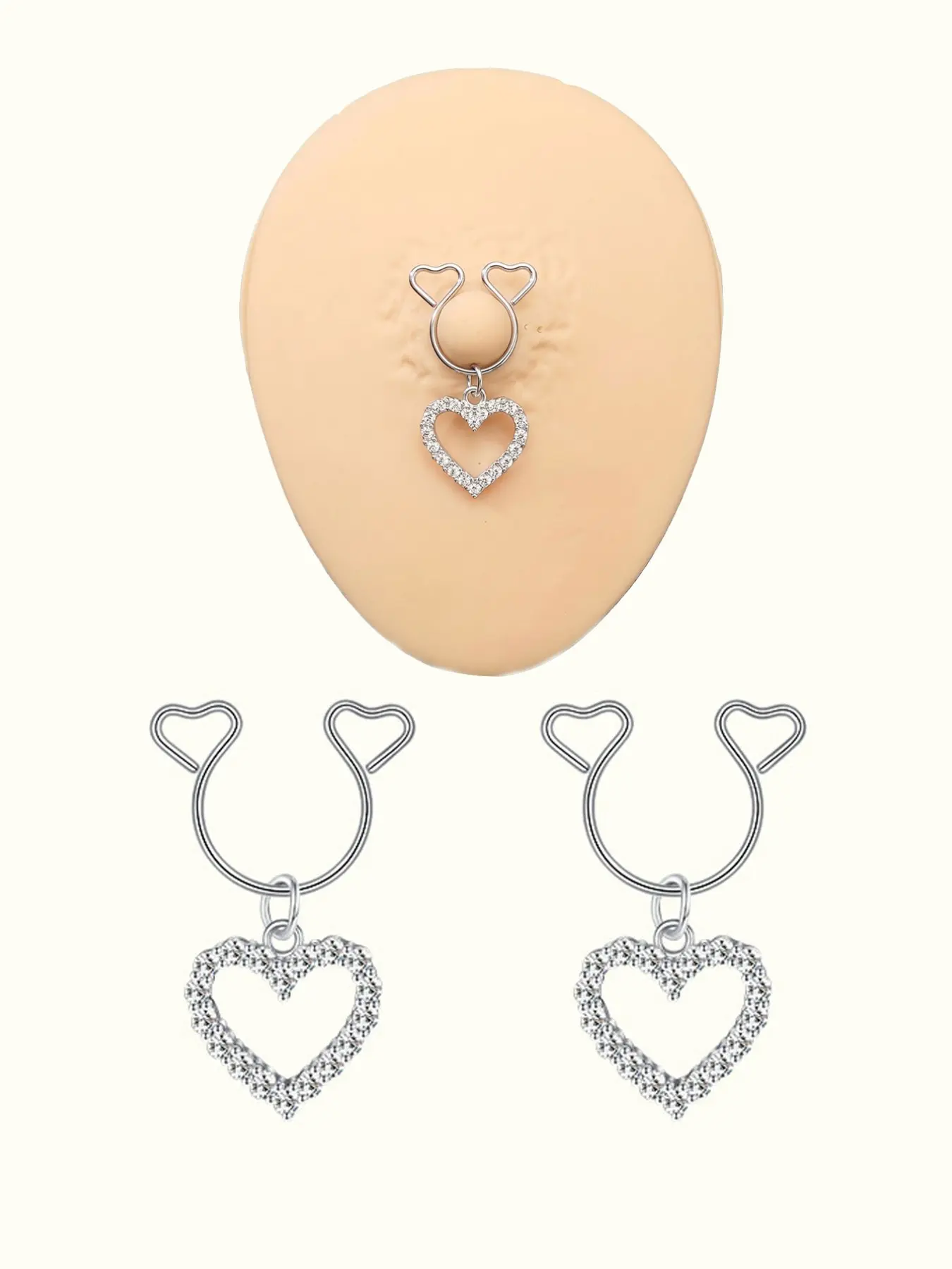 Non Piercing Nipple Rings with Dangling Charms, Adjustable Heart Stainless Steel Fake Nipple Jewelry, Comfortable & Stylish Faux Piercing
