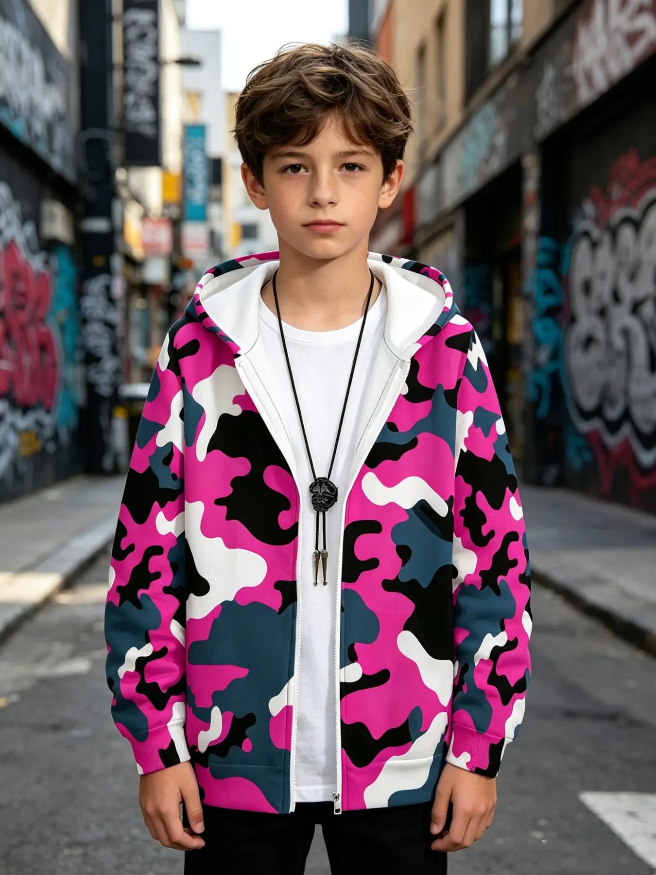 Kids Camouflage Zip-Up Hoodie, Casual Loose-Fit Jacket, Fall & Winter Fashion, Boys & Girls, School Season Essential