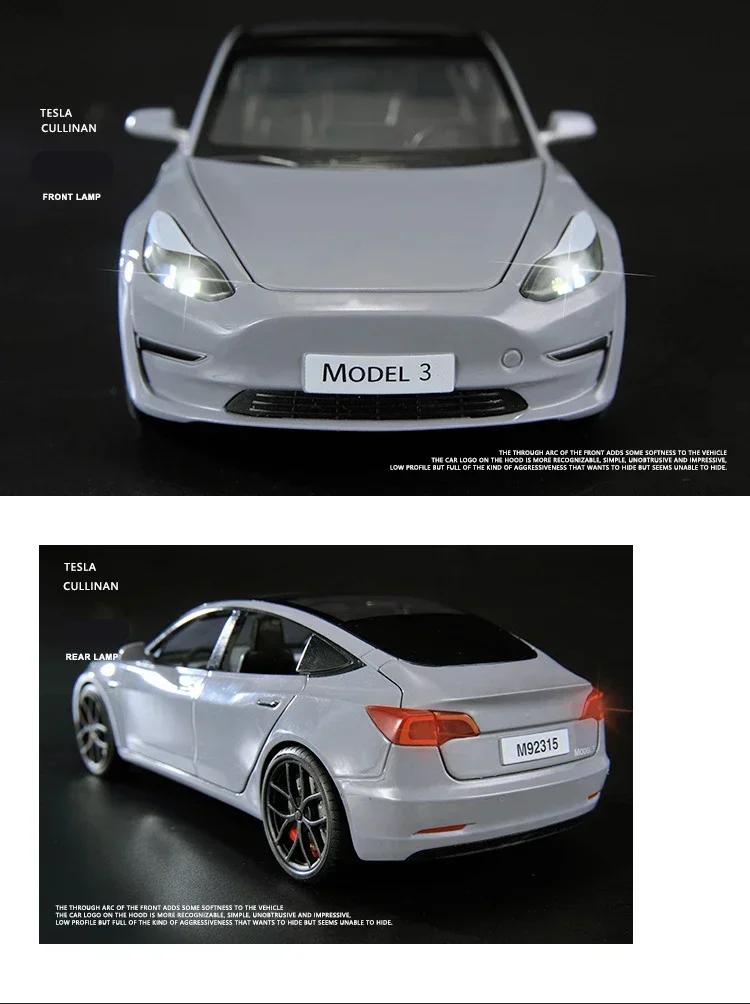 1:24 Tesla Model 3 Model Y Alloy Car Model Diecast Metal Toy Vehicles Car Model Simulation Sound and Light Collection Kids Gifts