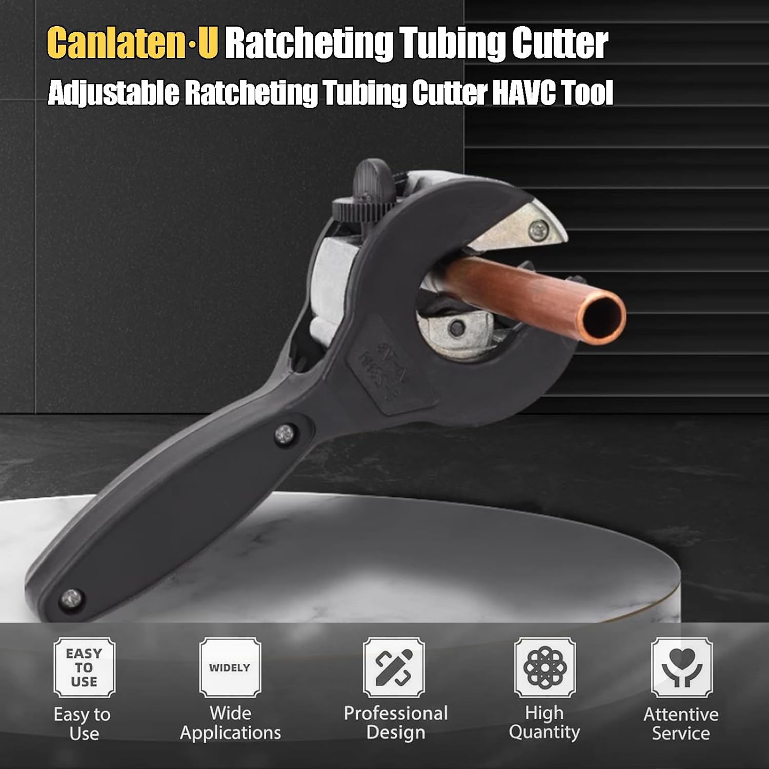 Ratcheting Tubing Cutter Heavy Duty Adjustable Pipe Cutting Tool with Replaceable Alloy Steel Blade for Copper Aluminum Iron Stainless Steel Conduit Plumbing HVAC Work (Black, 5/16" to 1-1/8")
