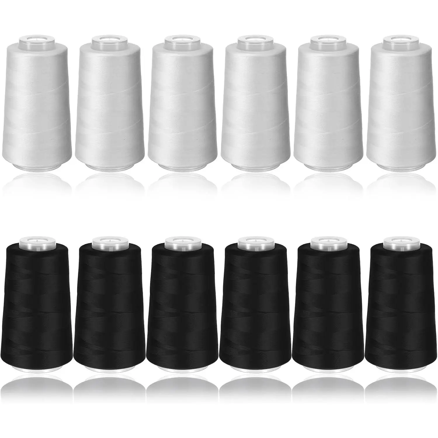 12 Rolls Black & White Sewing Thread, 40S/2 3000 Yard Each Serger Thread Cones Spool for Sewing Machine, All Purpose Polyester Threads for Overlock Quilting