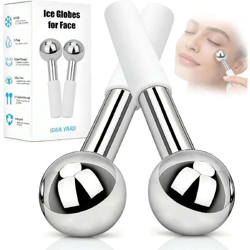 Under Eye Ice Globes for Facials, Stainless Steel Cooling Cryo Sticks Facial Massager for Puffiness, Tired Eyes & Soothing Skin Care