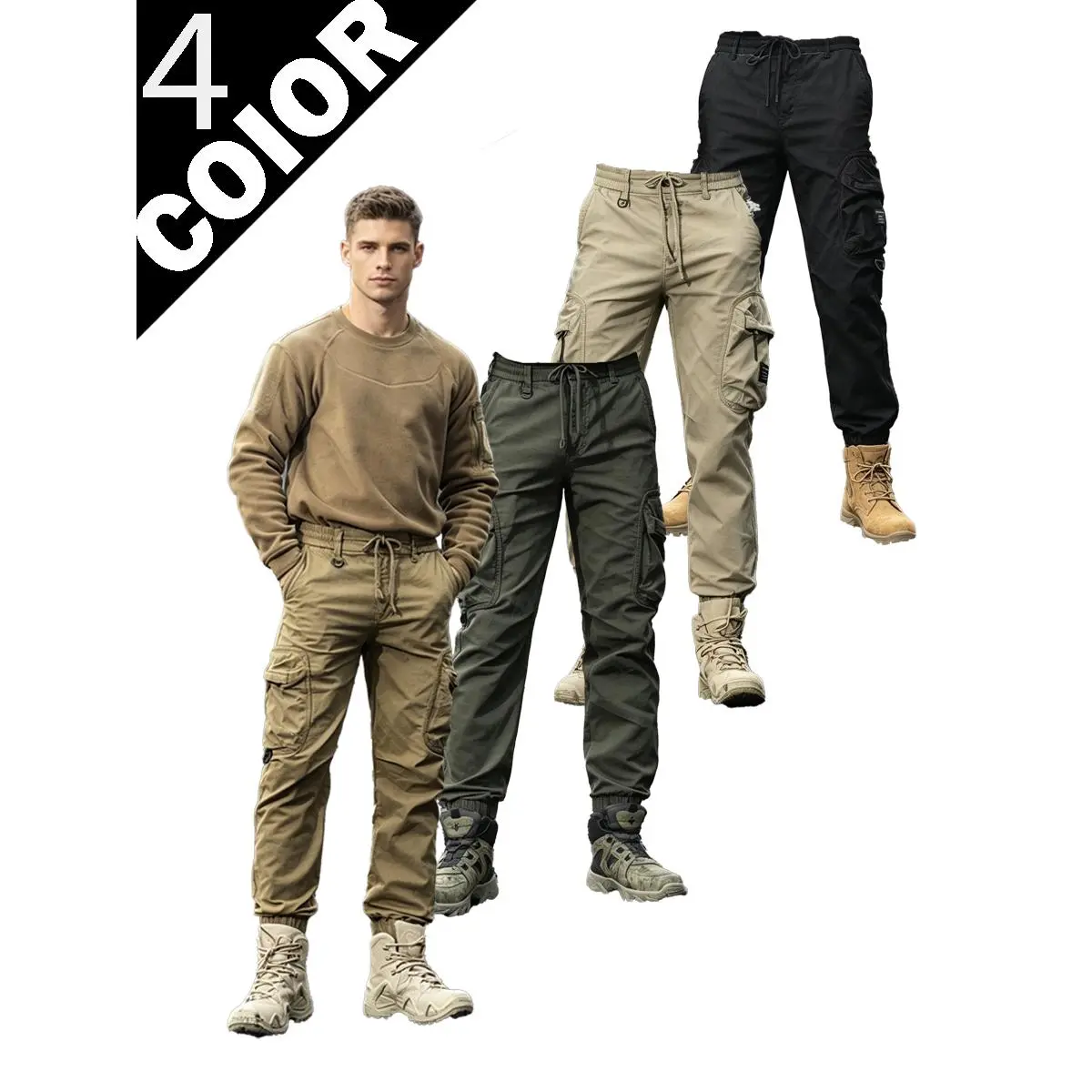 Men's Plain Stylish 2026 Spring Trendy Multi-Cargo Pocket Loose Detachable Cargo Pants Set, Outdoor Tactical Sports Fishing Menswear Bottoms (2pcs), Cargo Pockets