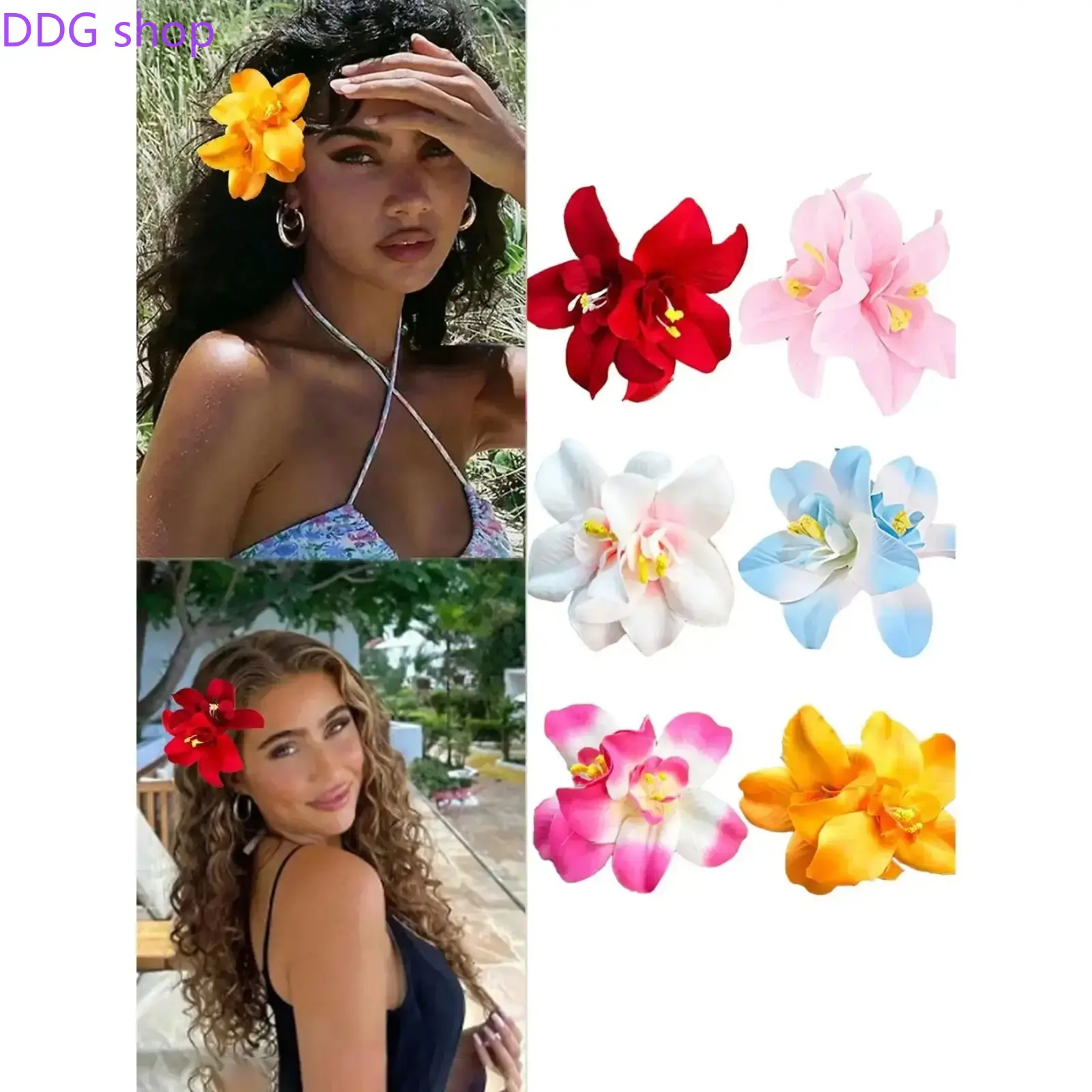 6-Piece Artificial Tropical Gerbera Daisy Fun Hair Clips, Vibrant Hawaiian Floral Sports & Outdoor Accessories for Women, Large Cute Design for Vacation & Daily Styling, Six-Pieces