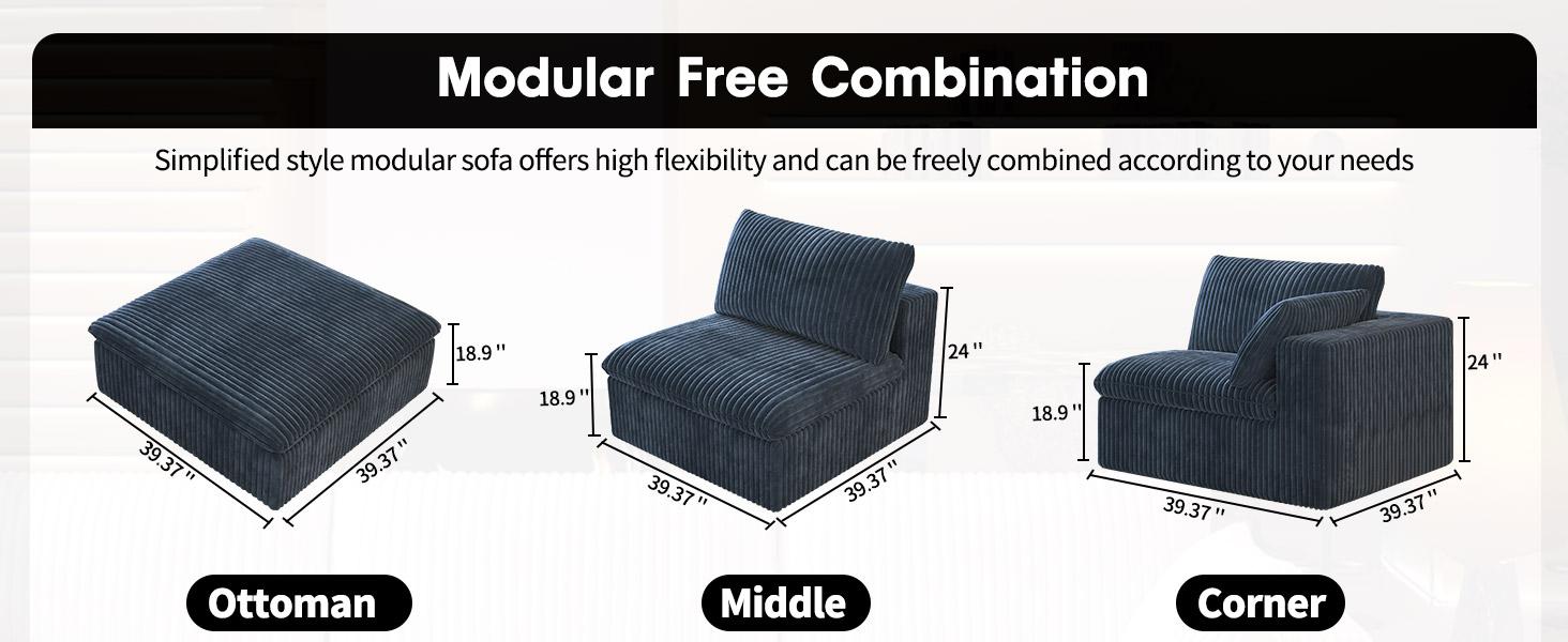 ARCH 78.74" L Shaped Modern Sofa Modular Sectional Cloud Couch with Ottoman,Upholstered Couches with Plush Corduroy Fabric for Living Room Furniture,Bedroom and Apartment,No Assembly Required,Blue