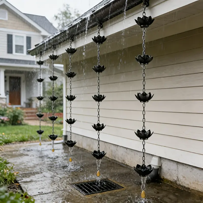 1-Piece Rust-Resistant Metal Garden Lotus-Shaped Rain Chain, Outdoor Decorative Chain, Lotus-Shaped Drip Cup, Eave Gutter Alternative, Home Decor, Outdoor Garden Decor-The Perfect Drainage Solution-Birthday, Father’s Day, and Mother’s Day Gift