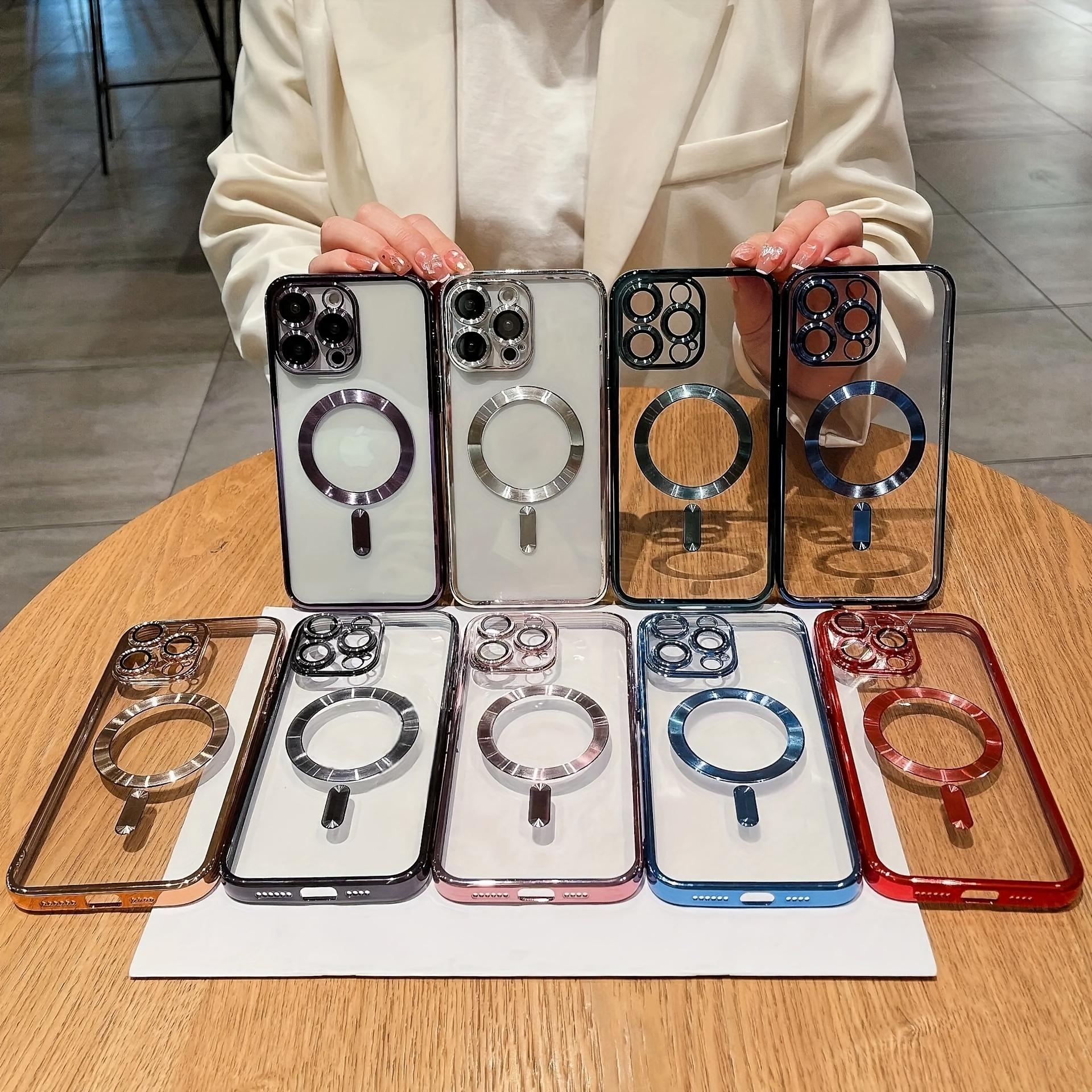Magnetic Electroplated Phone Case for iPhone 17, 15, 14, 16, 13, 12, 11 Plus Pro Max- Transparent with Camera Lens Protection Glass and Wireless Charger Cover Military Grade Drop Protection Shockproof Protective Phone Cases for iPhone 17 promax