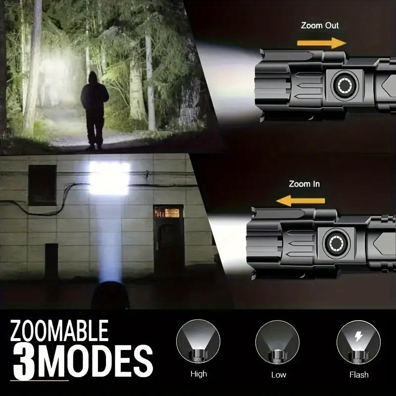 USB Rechargeable LED Flashlight, 2 Counts Portable Zoomable Tactical Flashlight, High Lumen Flashlight, Strong Light Flashlight for Camping & Hiking, Camping, Camping Equipment, Travel Accessories, High Powered Flashlight, High Performance Flashlight