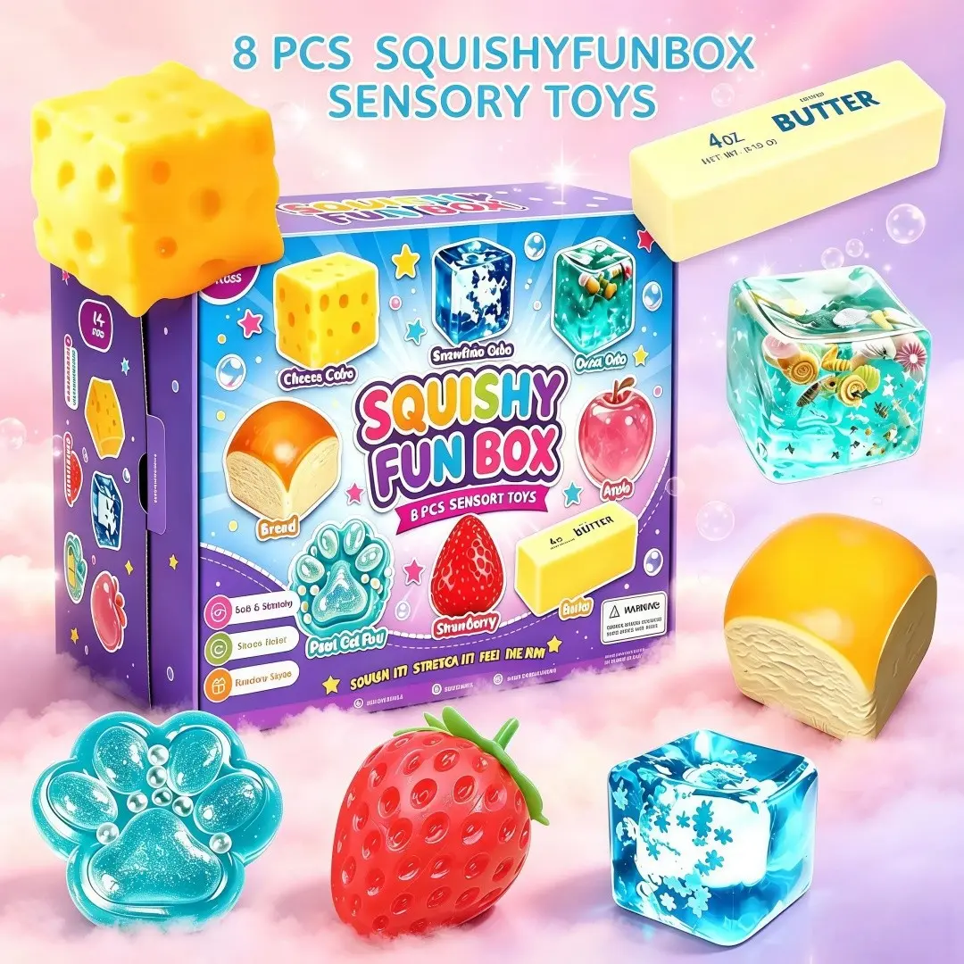 8-Piece Set Box Malt Sugar Stress Relief Fidget Toys, Squishy Bun Sensory Bundle, 8 Different Styles，Mystery Dumpling Creative Slow-Return Squishy Dumpling, Butter Squishy, Gift For Party, Birthday,Halloween,Christmas