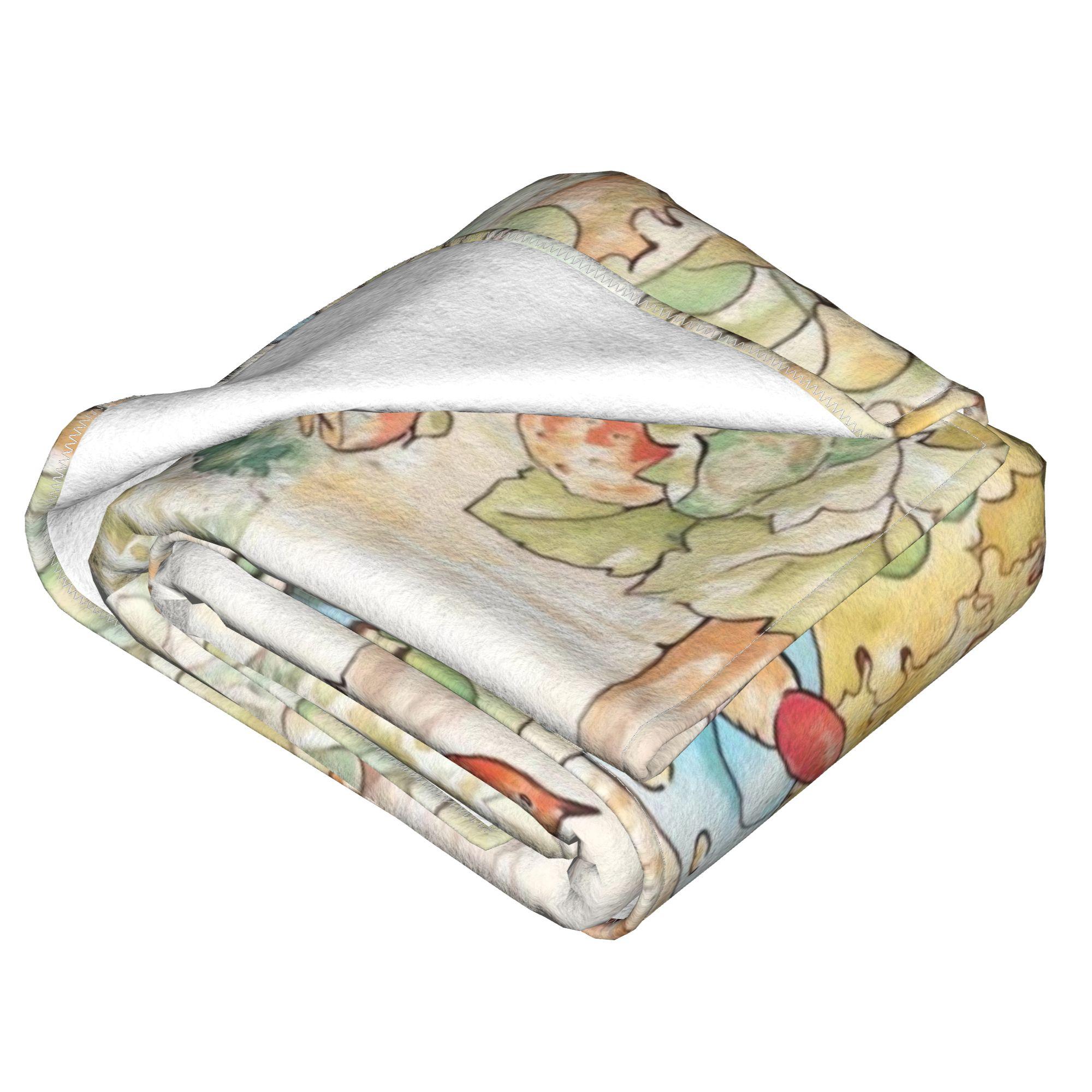 A vintage blanket from the world of Beatrice Potter - Large, soft flannel, featuring Peter Rabbit, Jemima Paddle Duck, and Mrs. Tigger Winkler - A comfortable all-season bedspread suitable for the sofa, living room, and bedroom - Adorned with illustration