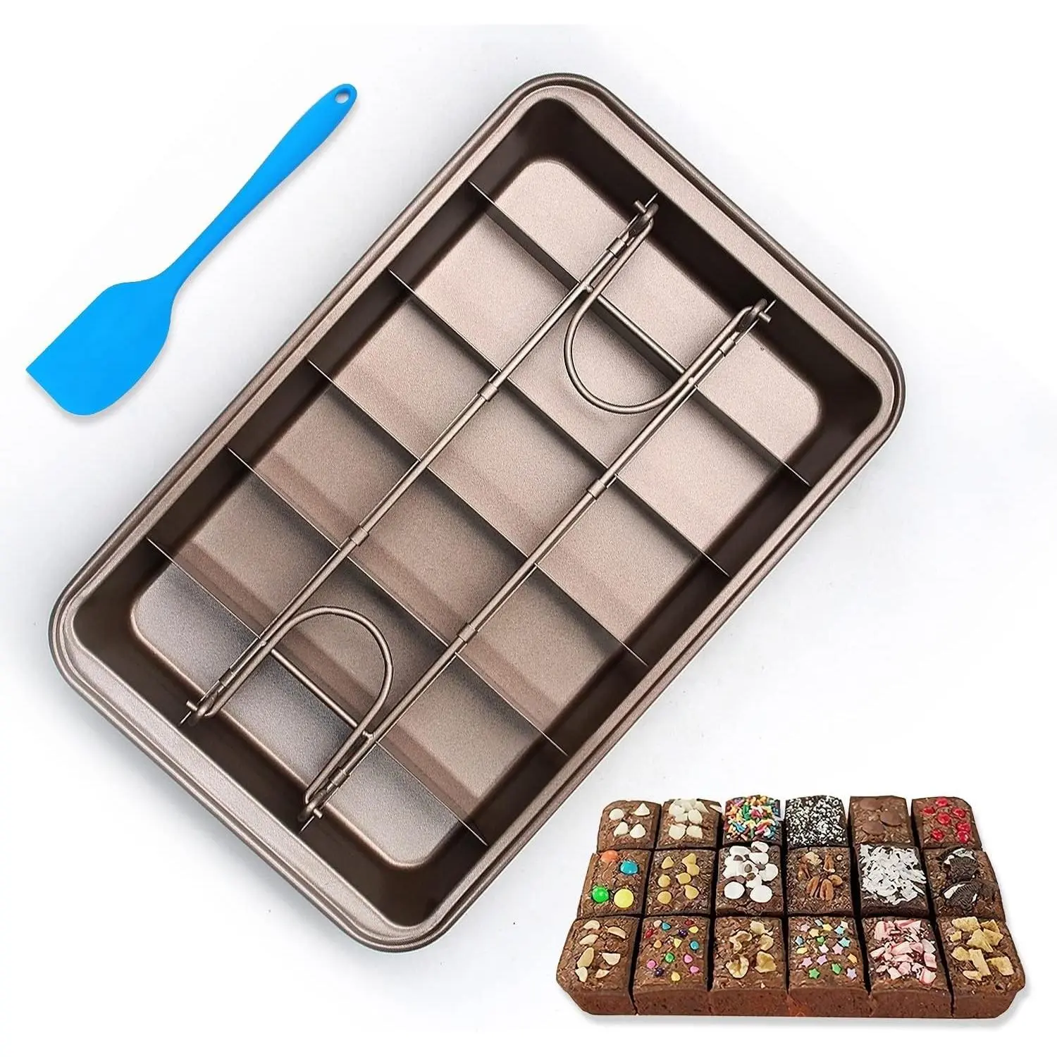 Nonstick Carbon Steel Brownie Baking Pan with Dividers, 18 Pre-Cut Square Molds for Brownie Bites, Cakes, Fudges and Chocolate