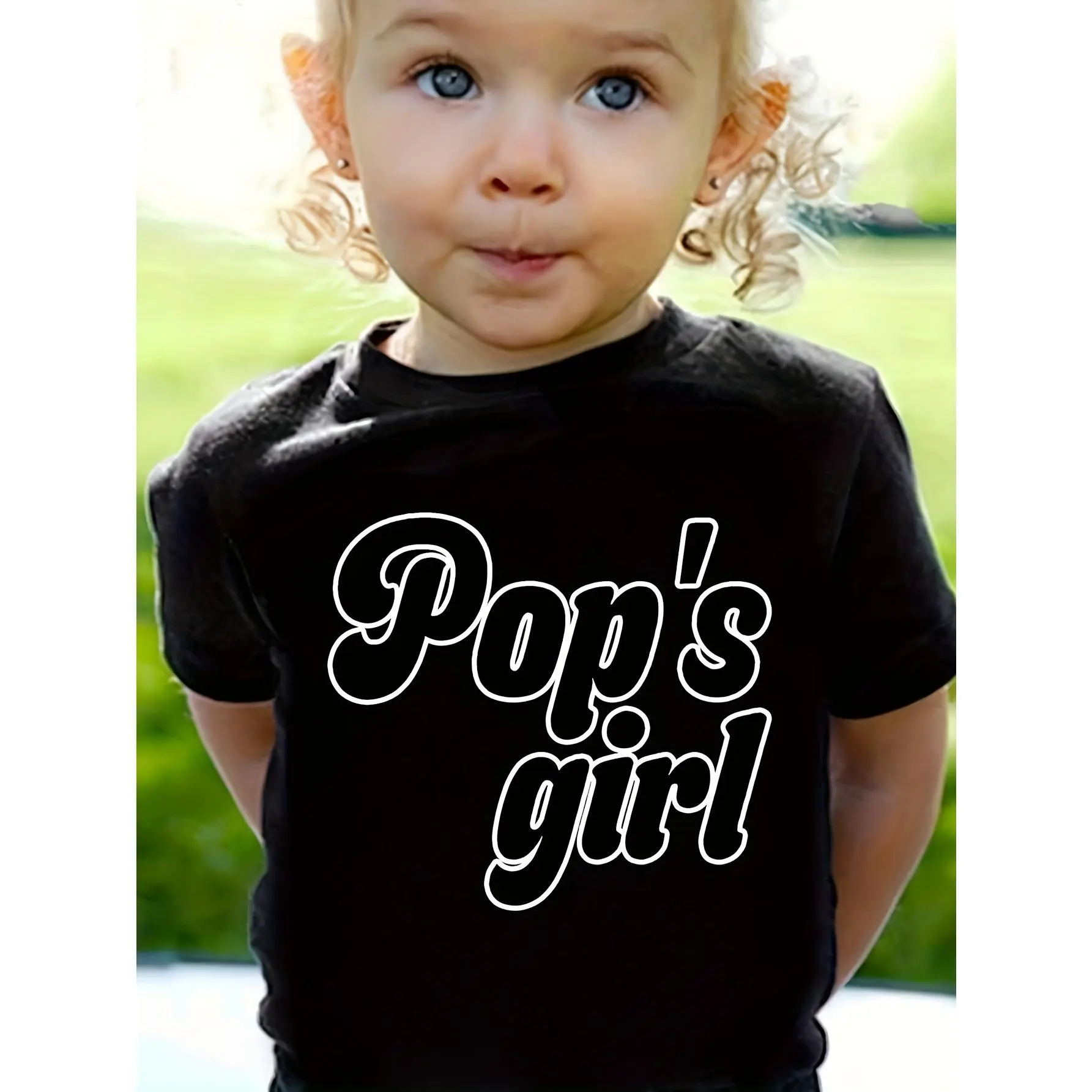 Pop'S Girl 100% Cotton T-Shirt - Kids' Casual Summer Short Sleeve Crew Neck Letter Print Loose Fit Everyday Casual Wear, Machine Washable Ideal Gift for Girls Under 12 Years Old, Knitwear, 11 - 12 Years, Basic, 4-5Y
