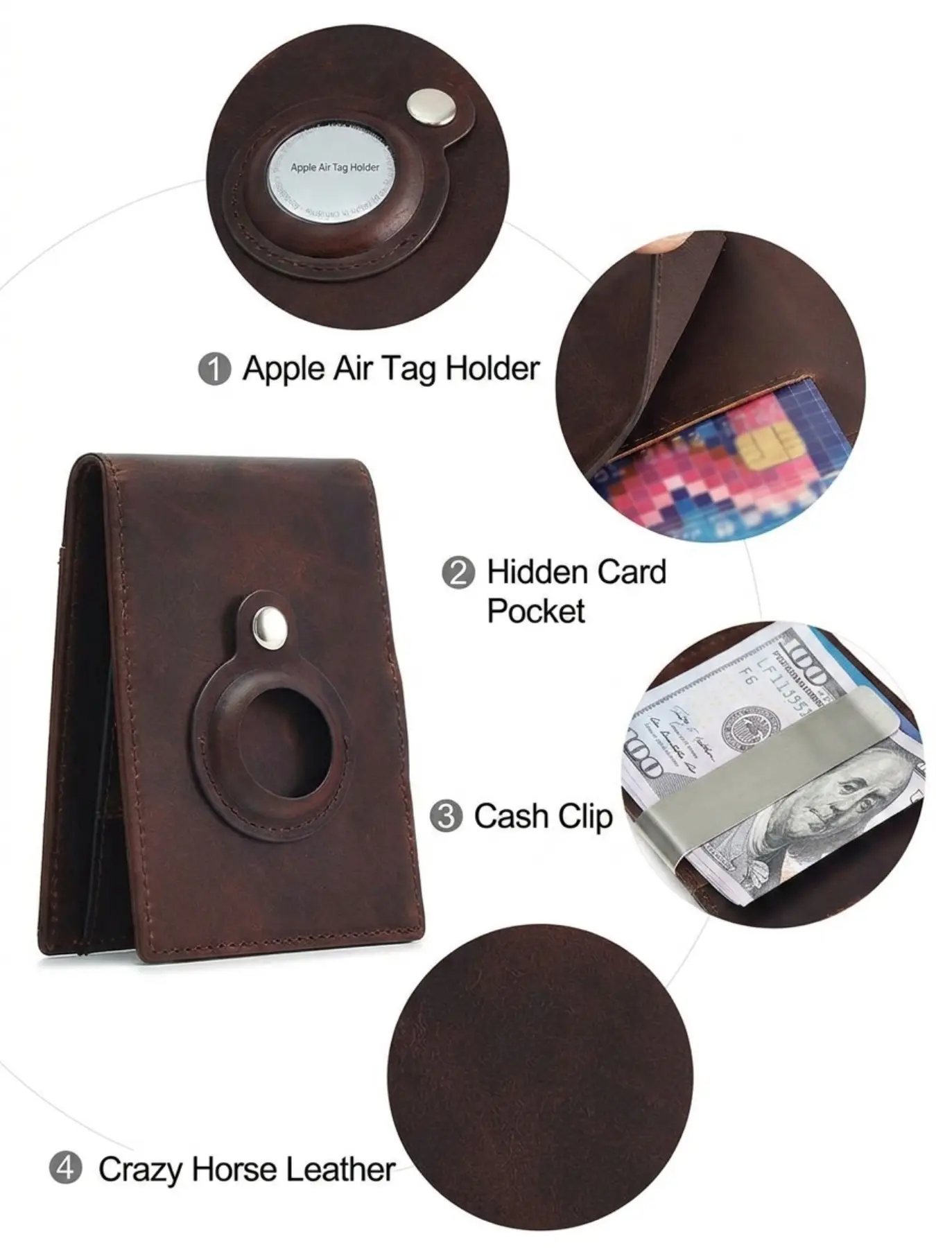 Leather Airtag Wallet for Men, Slim Bifold Credit Card Holder, Minimalist Front Pocket Wallet with Airtag Slot