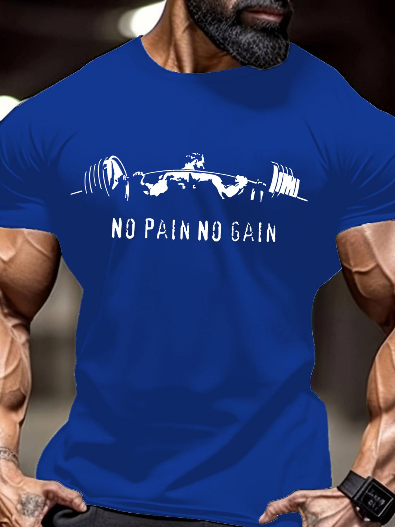 Men's Regular Fit No Pain No Gain Letter Print Round Neck Tee, Casual Short Sleeve Crew Neck T-shirt for Summer, Gym T Shirts, Fashion Men's Top for Gym Workout Running