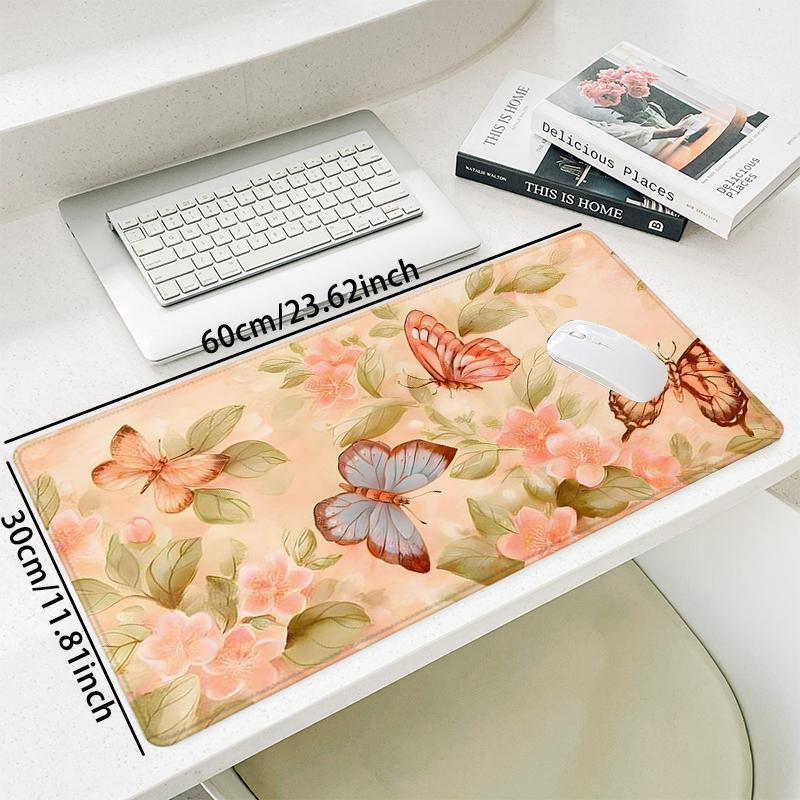 Butterfly Floral Pattern Mouse Pad, Rectangle Gaming Mouse Pad, Office Desk Keyboard Mat for Home Office Game Room Desk