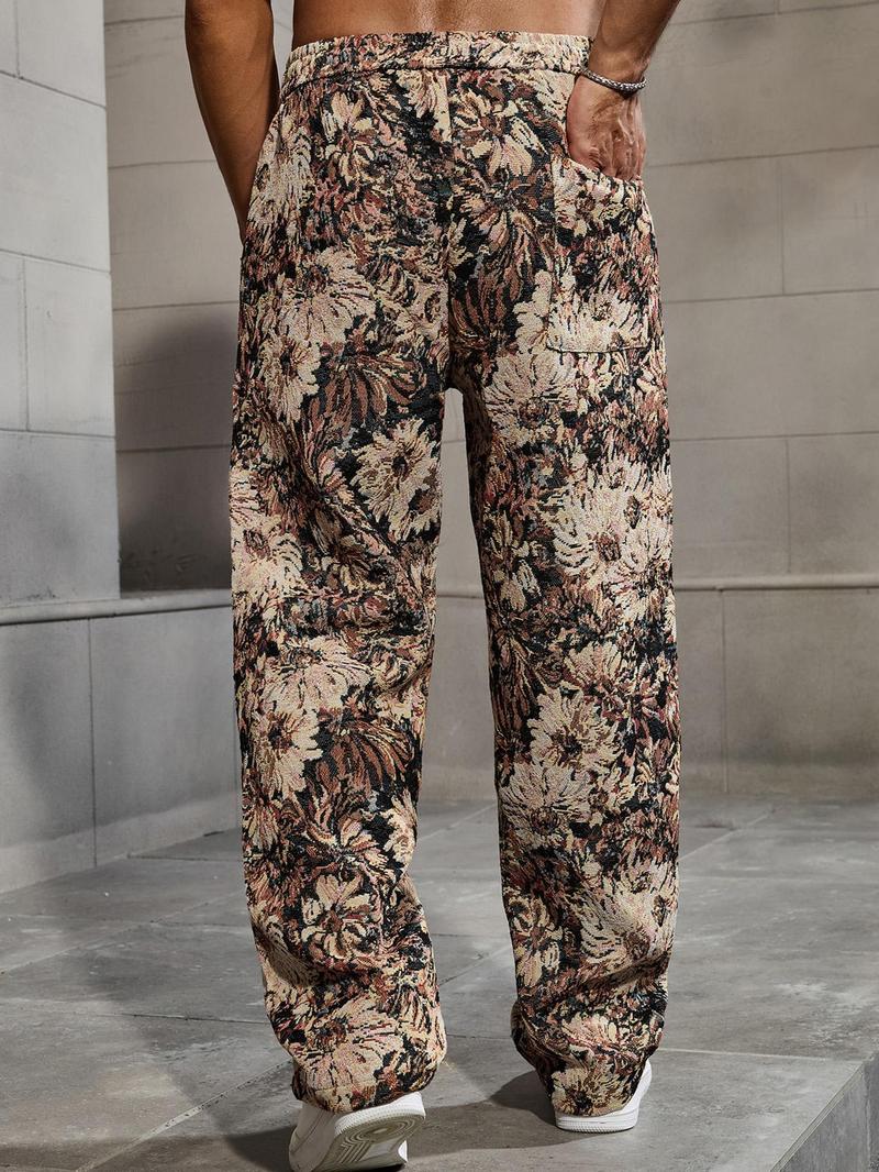 Men's Floral Pattern Pants, Street Fashion Trousers for Daily Wear, Men's Bottoms for All Seasons, Casual Beach Pants