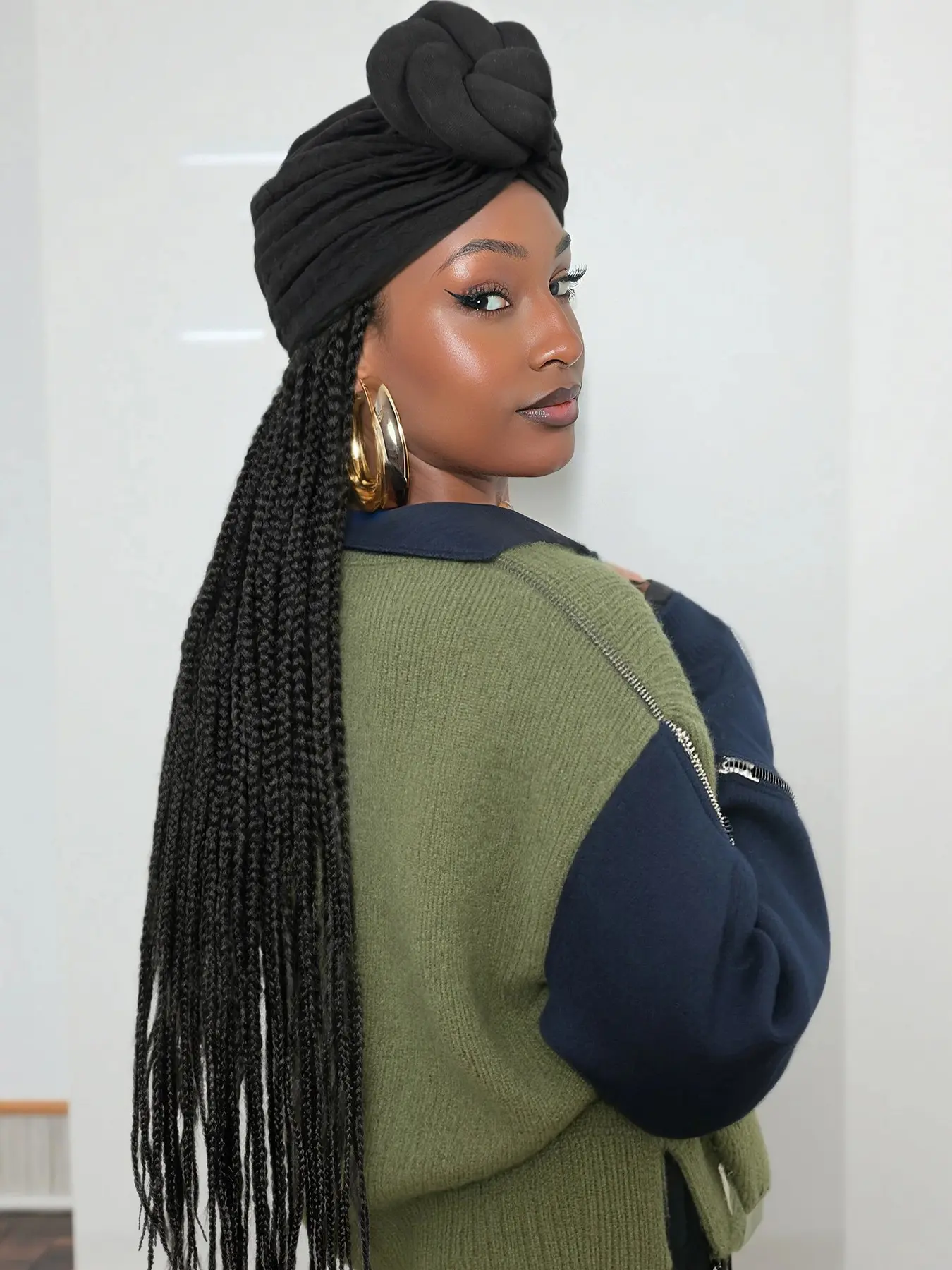 Women's 36-Inch Synthetic Braided Wig with Turban, Glueless Design for All-Season Daily Wear Women's 36-Inch Synthetic Braided Wig with Turban, Glueless Design for All-Season Daily Wear
