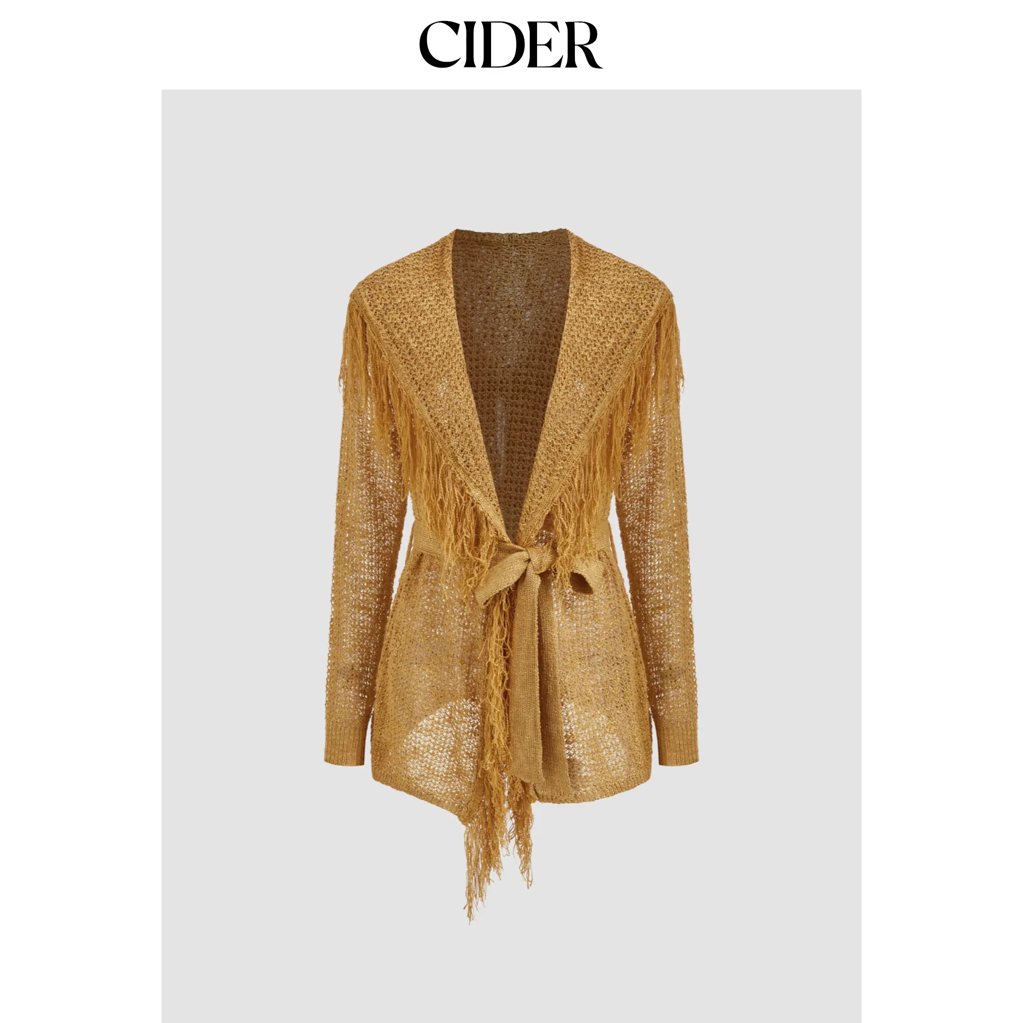 Cider [size 2-10] Knit V-neck Solid Fringe Hollow Out Knotted Cardigan