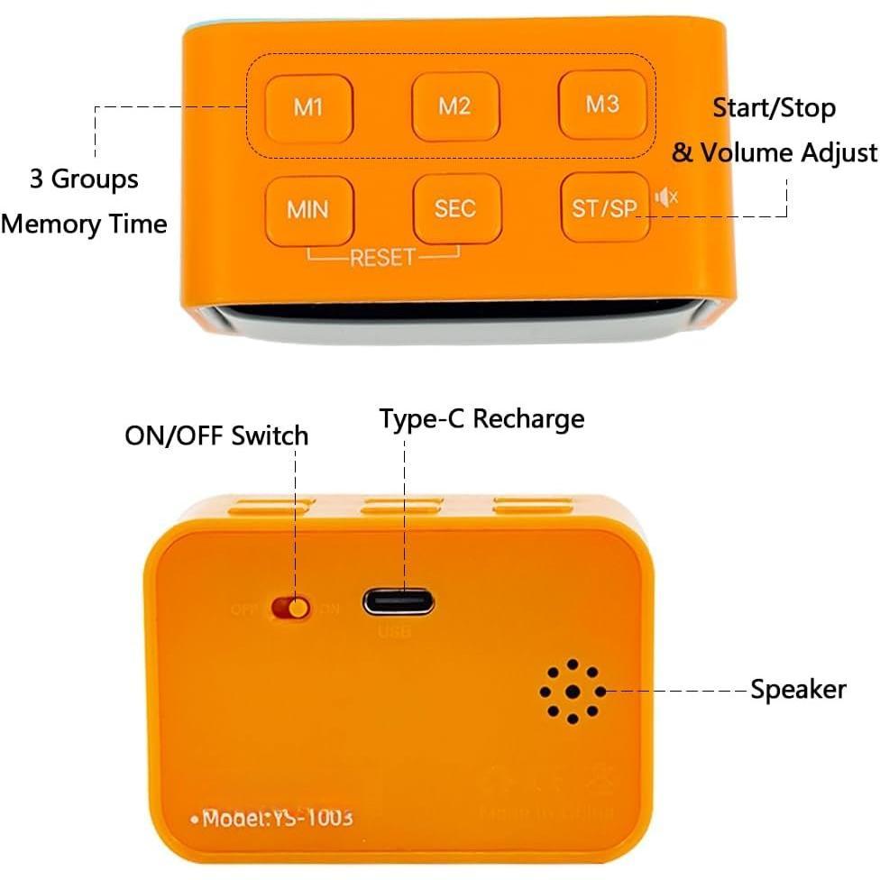 Digital Mini LED Timer, Rechargeable LED Countdown/Up Timer, 3 Pre-Set Memory Time Loud  /Off Function, Ideal for Homework, Classroom, Office, Cooking,  Students (Blue)