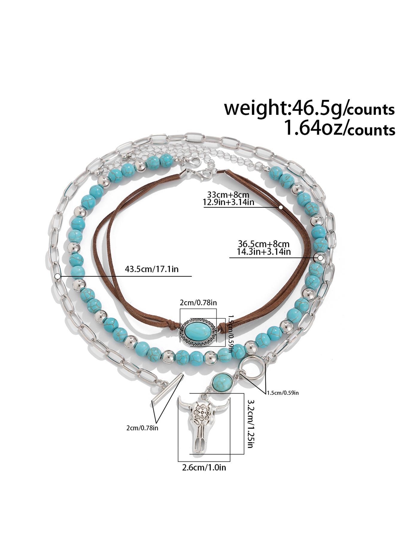 Vintage Cow Head Decor Beaded & Pendant Necklaces, Boho Style Turquoise Decor Necklace for Women & Girls, Party, Daily Clothing Decor, Birthday Gift, Daily Wear Necklace