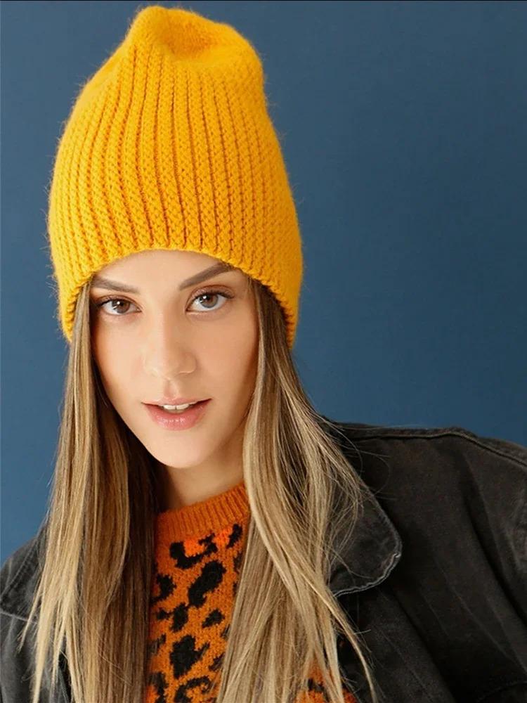 Hot Sale Women Hat Kpop Style Autumn /Winter Hat Soft Beanie Hats For Women Leisure Back Split Teens Ponytail Knitted Cap