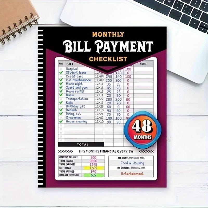 48-Month Bill Payment Checklist Planner, Monthly Bill Tracker Notebook for Home Finances & Budget Management, Finance Checklist Organizer, English Language, Paper Material