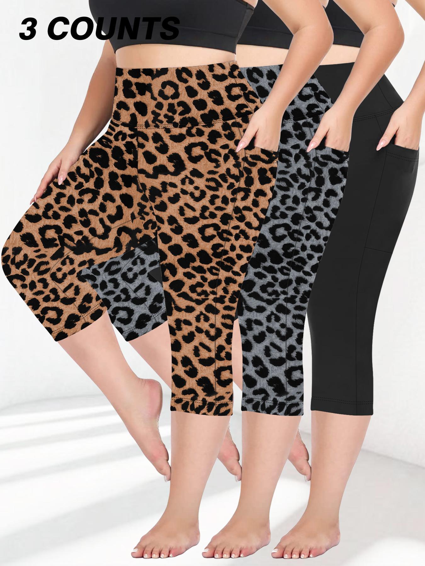 Plus Size Plain Pocket High Waist Capris Leggings, High Stretch Leggings, Casual Comfy Breathable Skinny Capri Pants for Daily Wear, Women's Plus Bottoms for Summer, Workout Clothes