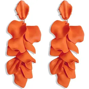 Long Acrylic Rose Petal Earrings Dangle Exaggerated Flower Earrings Drop Statement Floral Tassel Earrings for Women