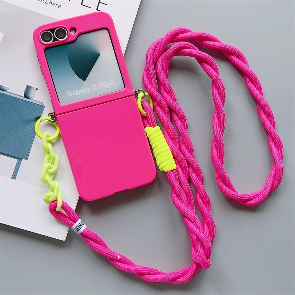 for Samsung Galaxy Z Flip 7 FE 6 5 4 3 Zflip6 Z Flip5 Flip4 Crossbody Lanyard Candy Color Fold Phone Case Shockproof Soft Cover