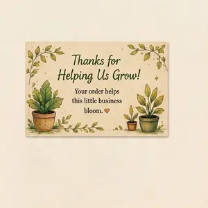 Aesthetic Plant Thank You Cards 50/100 Pack, Perfect for Small Business Customer Orders and Gift Boxes, Elegant Plant Packaging Inserts