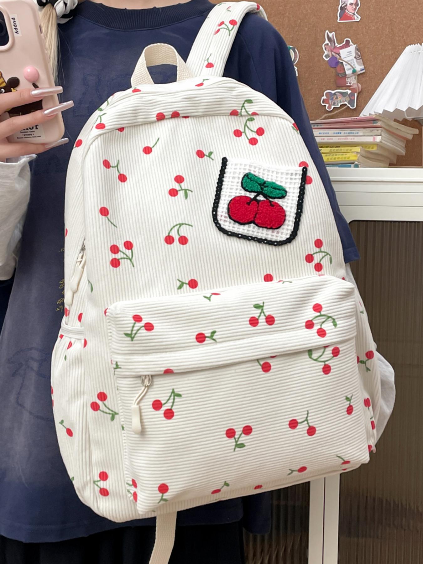 Women's backpack solid color backpack zipper closure cherry Cute Versatile Backpack versatile fashion casual trend suitable for students to go to school, campus, commuting, shopping women's backpack