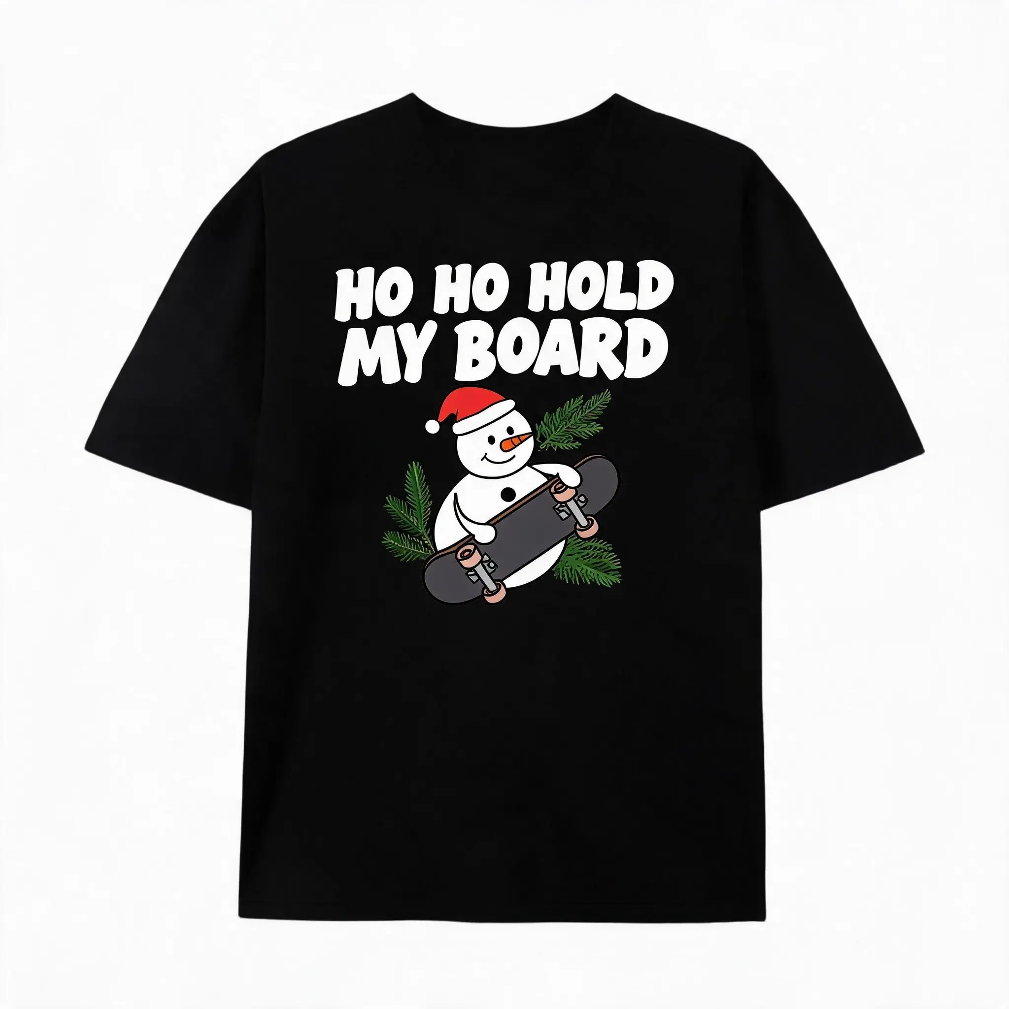 Cute Snowman Skateboard Christmas Graphic Oversized T‑Shirt, Comfort Cotton Fashion Outfit, Best Xmas Holiday Gift For Him Her Friends Family Present
