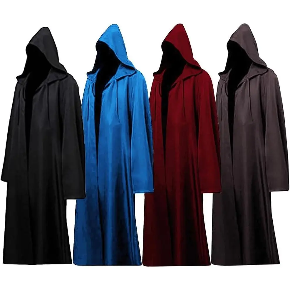 Adult Unisex Hooded Wizard Robe Cloak Halloween Cosplay Costume - Monk Priest Knight Cape Renaissance Tunic for Men Women
