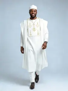 Men's African Style 3-Piece Set, Top Bottom Outer Robe Combo, Trendy New Arrival, Hot Selling Men's Fashion