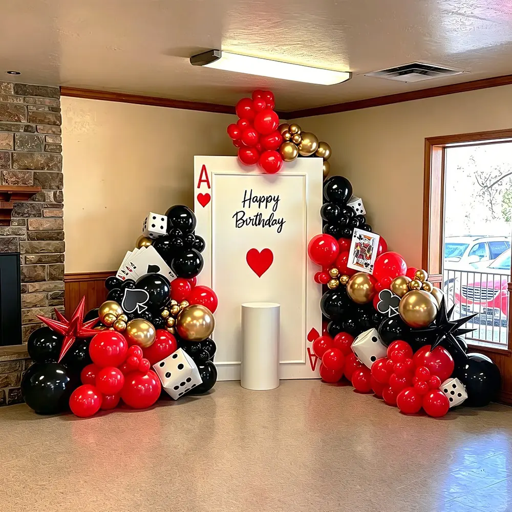 Balloon Garland Arch Set with Poker Card Balloons, Dice, Exploding Star Foil Balloons, Birthday Party Decorations, Balloon Garland Kit