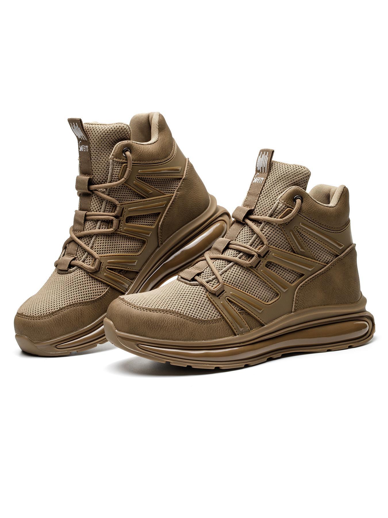 Men's Letter Pattern Steel Toe Slip Resistant Puncture Proof Construction Safety Work Shoes As Gift, Lightweight Breathable Anti-slip Work Shoes Steel Toe Sneakers