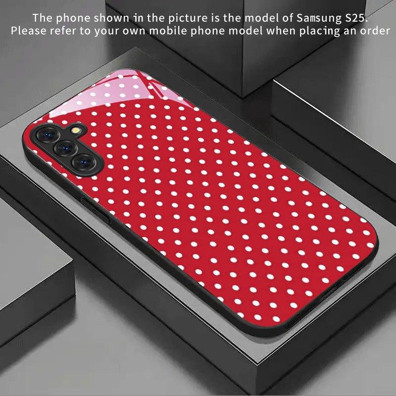 Red Background with White Dots Pattern New Black Phone Case Tempered Glass for Samsung Galaxy S26 S25 S24 S23 S22Pro S21 S20 Fe Plus Ultra Pro A56 A55 A54 A53 A52 A51 A36 A35 A34 A32 A26 A25 A24 A23 A16 A15 A14 A06 A05 A03s