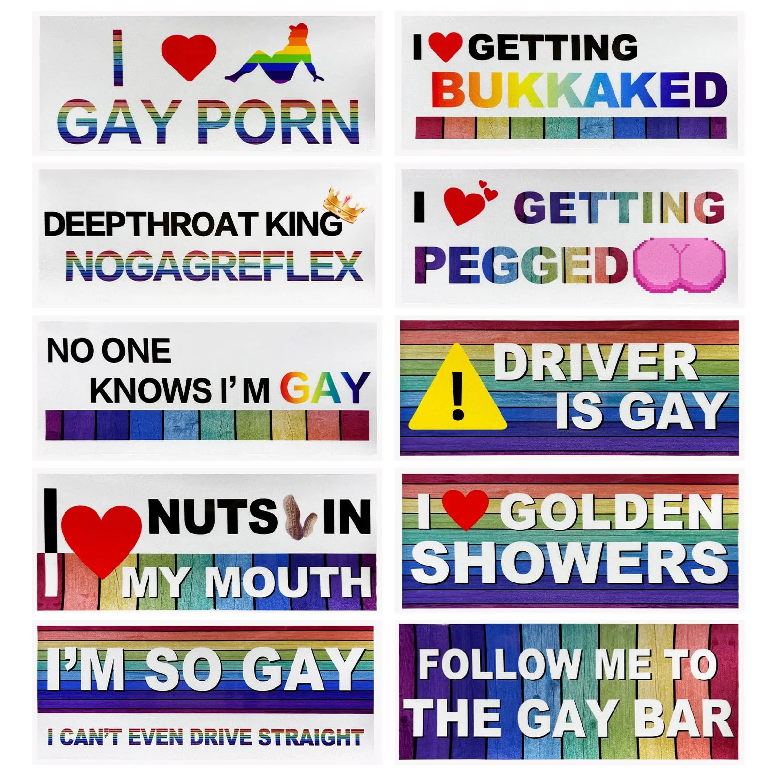 10 PCS Funny LGBT Magnetic Car Stickers Set Rainbow Pride Bumper Decals for Car Truck Laptop Luggage Window  Waterproof Colorful Vinyl Car Accessries Unique Prank Stickers